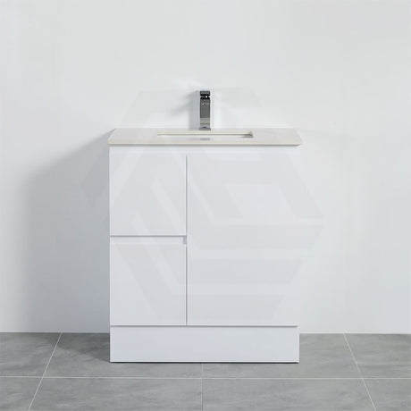 Lukka Alpha 750mm Gloss White PVC Freestanding Vanity with Left/Right Hand Drawers and Soft Closing Finger Pull Door