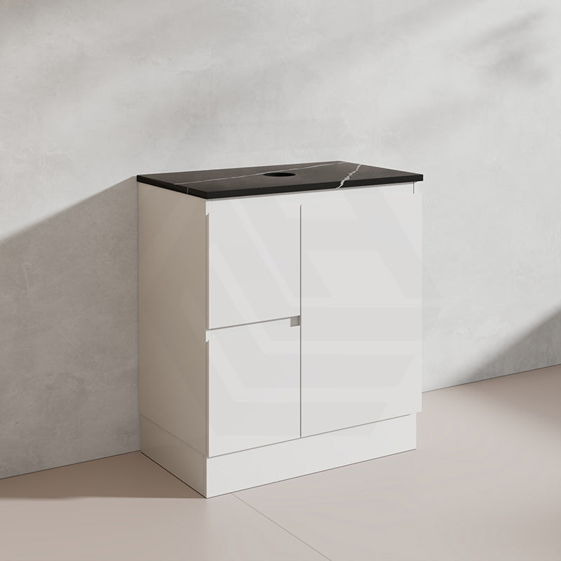 Lukka Alpha 750mm Gloss White PVC Freestanding Vanity with Left/Right Hand Drawers and Soft Closing Finger Pull Door