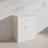 Lukka Alpha 750mm Gloss White PVC Freestanding Vanity with Left/Right Hand Drawers and Soft Closing Finger Pull Door