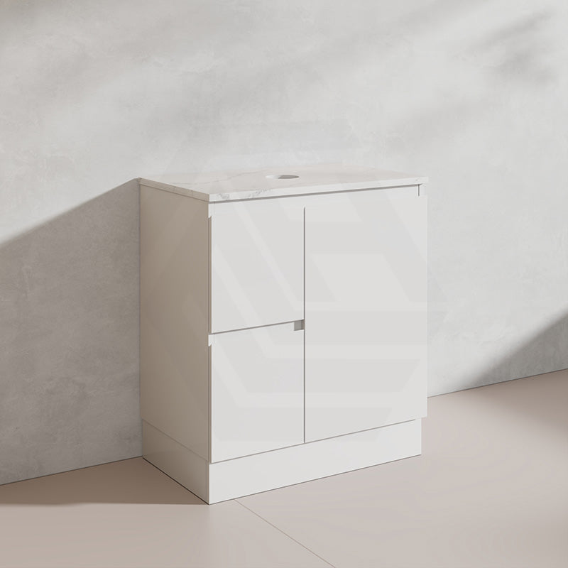 Lukka Alpha 750mm Gloss White PVC Freestanding Vanity with Left/Right Hand Drawers and Soft Closing Finger Pull Door