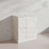 Lukka Alpha 750mm Gloss White PVC Freestanding Vanity with Left/Right Hand Drawers and Soft Closing Finger Pull Door