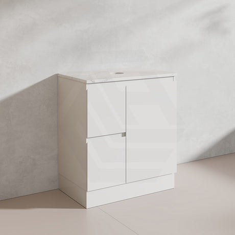 Lukka Alpha 750mm Gloss White PVC Freestanding Vanity with Left/Right Hand Drawers and Soft Closing Finger Pull Door