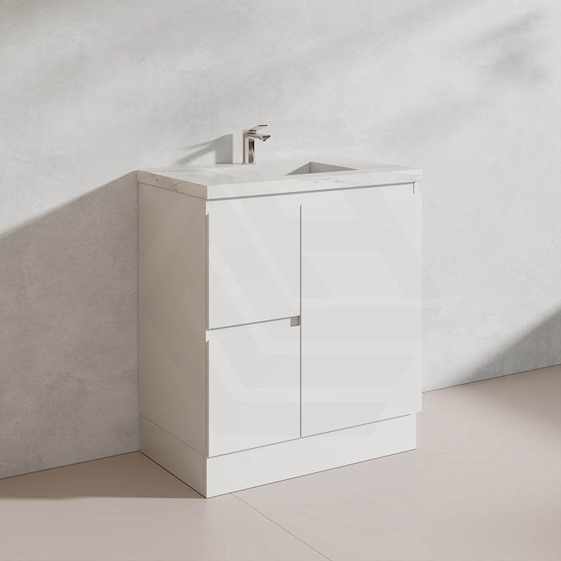 Lukka Alpha 750mm Gloss White PVC Freestanding Vanity with Left/Right Hand Drawers and Soft Closing Finger Pull Door
