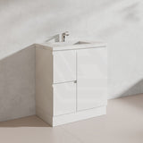 Lukka Alpha 750mm Gloss White PVC Freestanding Vanity with Left/Right Hand Drawers and Soft Closing Finger Pull Door
