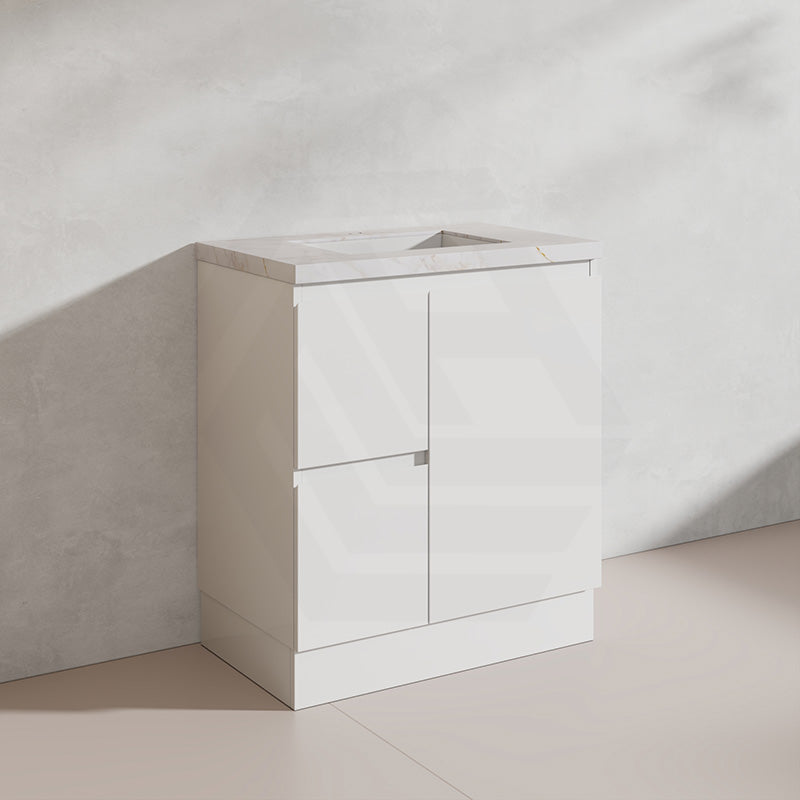 Lukka Alpha 750mm Gloss White PVC Freestanding Vanity with Left/Right Hand Drawers and Soft Closing Finger Pull Door