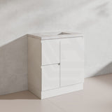 Lukka Alpha 750mm Gloss White PVC Freestanding Vanity with Left/Right Hand Drawers and Soft Closing Finger Pull Door