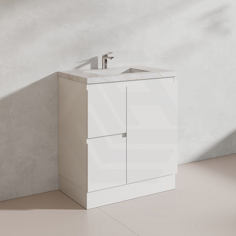 Lukka Alpha 750mm Gloss White PVC Freestanding Vanity with Left/Right Hand Drawers and Soft Closing Finger Pull Door