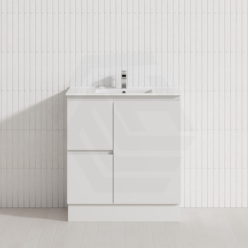 Lukka Alpha 750mm Gloss White PVC Freestanding Vanity with Left/Right Hand Drawers and Soft Closing Finger Pull Door