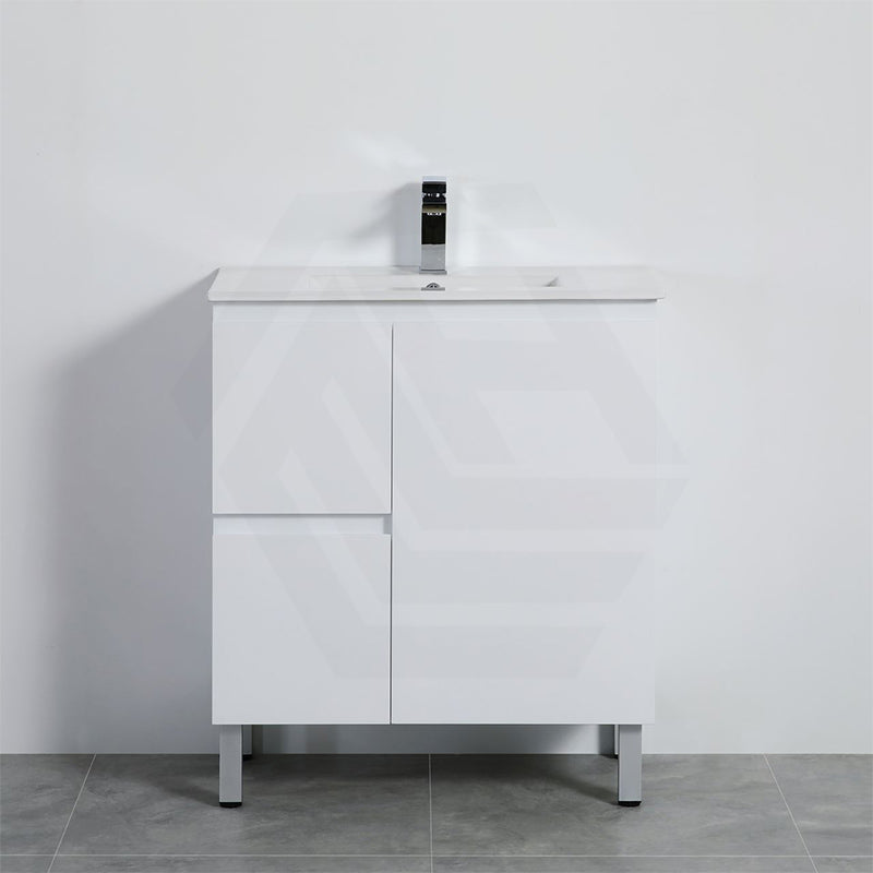 Lukka Alpha 750mm Gloss White PVC Freestanding Vanity with Left/Right Hand Drawers and Soft Closing Finger Pull Door