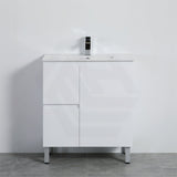 Lukka Alpha 750mm Gloss White PVC Freestanding Vanity with Left/Right Hand Drawers and Soft Closing Finger Pull Door