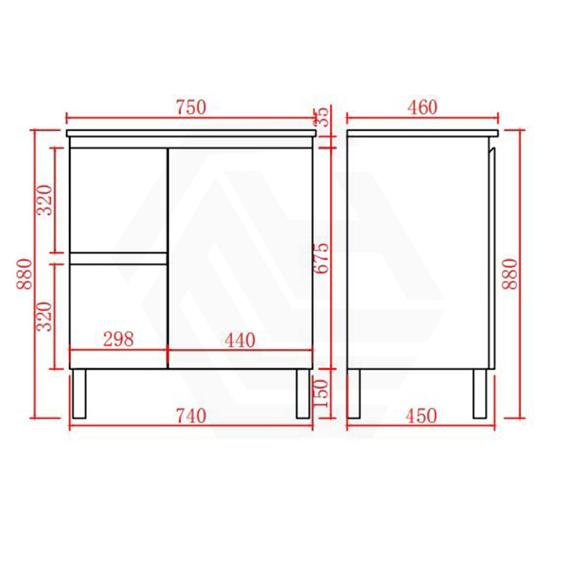 Lukka Alpha 750mm Gloss White PVC Freestanding Vanity with Left/Right Hand Drawers and Soft Closing Finger Pull Door