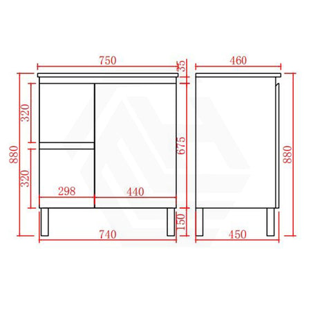 Lukka Alpha 750mm Gloss White PVC Freestanding Vanity with Left/Right Hand Drawers and Soft Closing Finger Pull Door