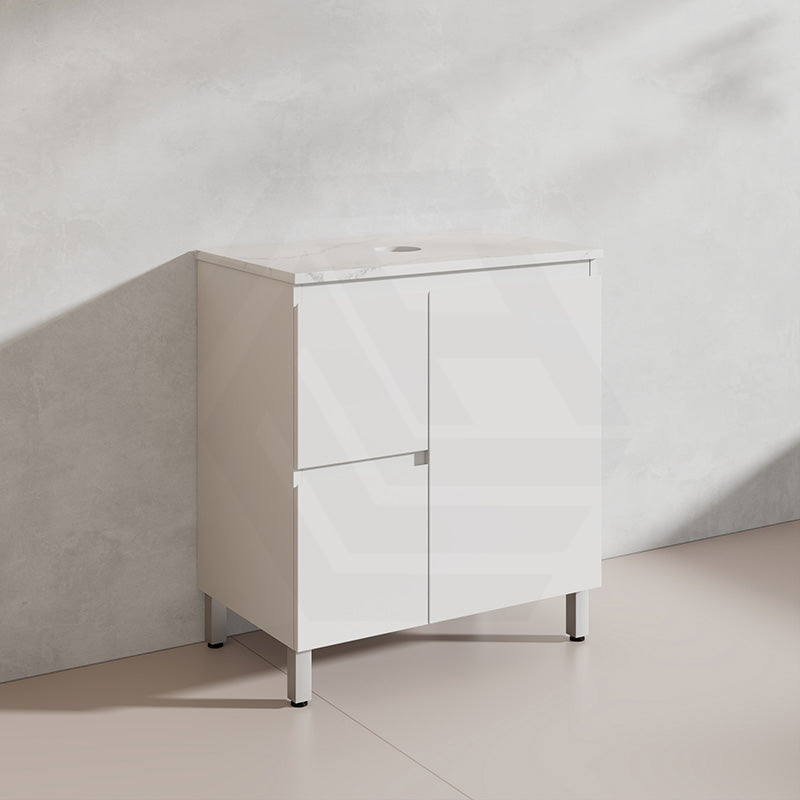 Lukka Alpha 750mm Gloss White PVC Freestanding Vanity with Left/Right Hand Drawers and Soft Closing Finger Pull Door