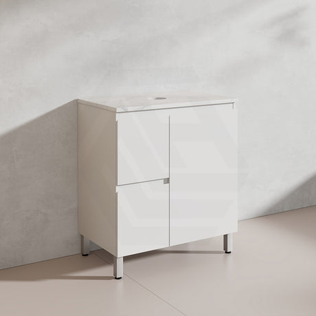Lukka Alpha 750mm Gloss White PVC Freestanding Vanity with Left/Right Hand Drawers and Soft Closing Finger Pull Door