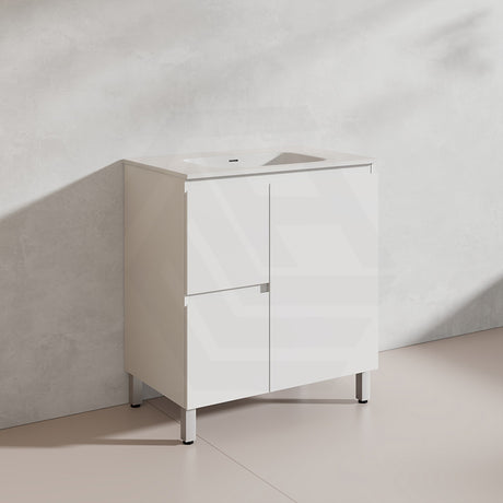 Lukka Alpha 750mm Gloss White PVC Freestanding Vanity with Left/Right Hand Drawers and Soft Closing Finger Pull Door