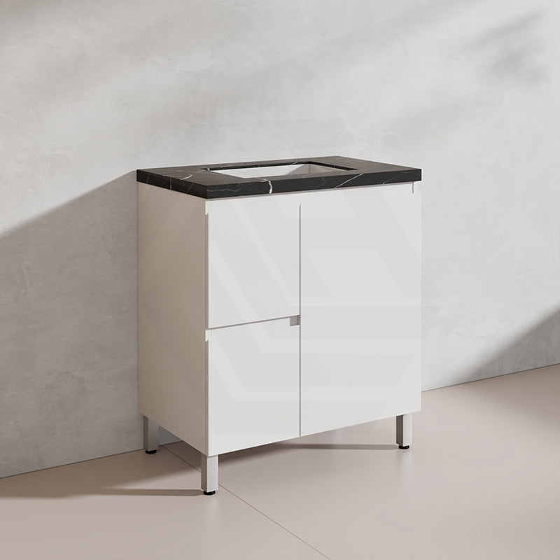 Lukka Alpha 750mm Gloss White PVC Freestanding Vanity with Left/Right Hand Drawers and Soft Closing Finger Pull Door