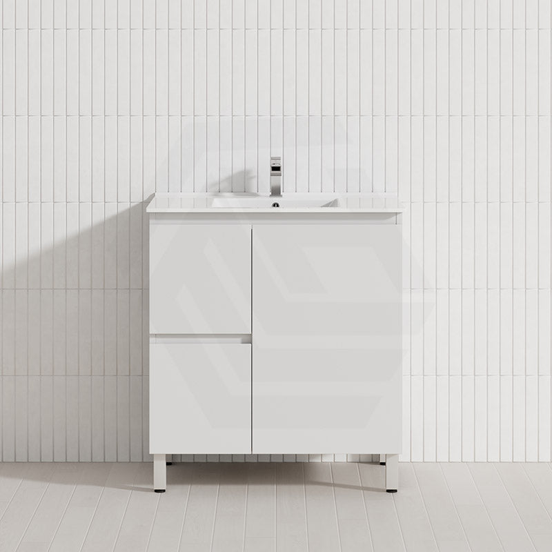 Lukka Alpha 750mm Gloss White PVC Freestanding Vanity with Left/Right Hand Drawers and Soft Closing Finger Pull Door
