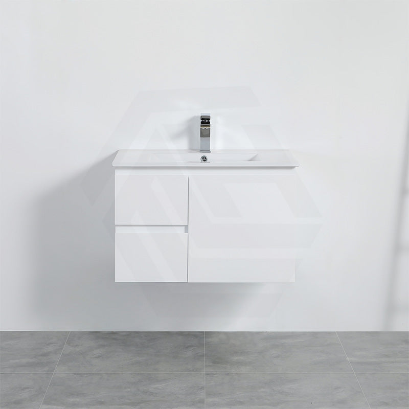 Lukka Alpha 750mm Gloss White PVC Wall Hung Vanity with Soft Closing Finger Pull Door and Left/Right Hand Drawers