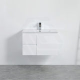 Lukka Alpha 750mm Gloss White PVC Wall Hung Vanity with Soft Closing Finger Pull Door and Left/Right Hand Drawers