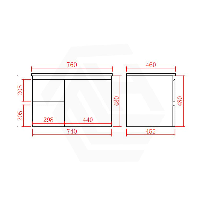 Lukka Alpha 750mm Gloss White PVC Wall Hung Vanity with Soft Closing Finger Pull Door and Left/Right Hand Drawers