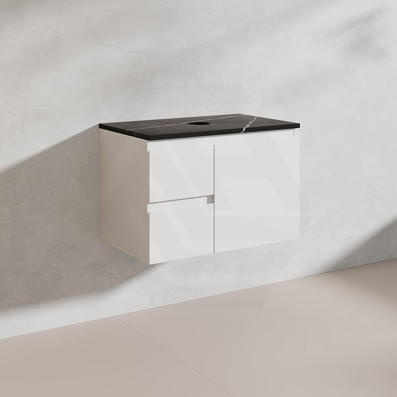 Lukka Alpha 750mm Gloss White PVC Wall Hung Vanity with Soft Closing Finger Pull Door and Left/Right Hand Drawers
