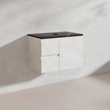 Lukka Alpha 750mm Gloss White PVC Wall Hung Vanity with Soft Closing Finger Pull Door and Left/Right Hand Drawers