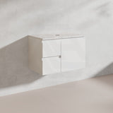 Lukka Alpha 750mm Gloss White PVC Wall Hung Vanity with Soft Closing Finger Pull Door and Left/Right Hand Drawers