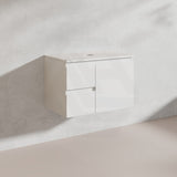 Lukka Alpha 750mm Gloss White PVC Wall Hung Vanity with Soft Closing Finger Pull Door and Left/Right Hand Drawers