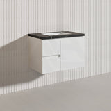 Lukka Alpha 750mm Gloss White PVC Wall Hung Vanity with Soft Closing Finger Pull Door and Left/Right Hand Drawers