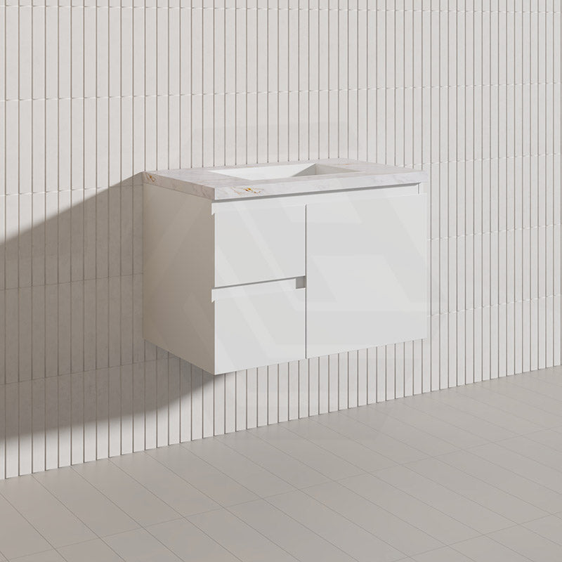Lukka Alpha 750mm Gloss White PVC Wall Hung Vanity with Soft Closing Finger Pull Door and Left/Right Hand Drawers