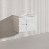 Lukka Alpha 750mm Gloss White PVC Wall Hung Vanity with Soft Closing Finger Pull Door and Left/Right Hand Drawers