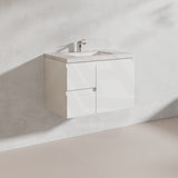Lukka Alpha 750mm Gloss White PVC Wall Hung Vanity with Soft Closing Finger Pull Door and Left/Right Hand Drawers