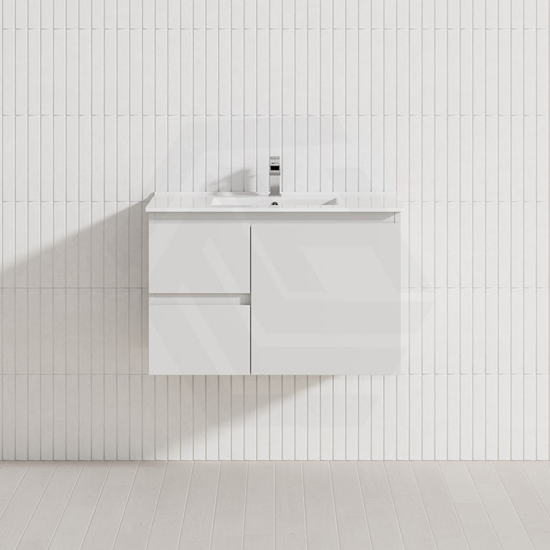 Lukka Alpha 750mm Gloss White PVC Wall Hung Vanity with Soft Closing Finger Pull Door and Left/Right Hand Drawers