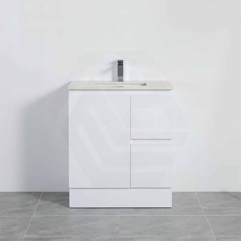 Lukka Alpha 750mm Gloss White PVC Freestanding Vanity with Left/Right Hand Drawers and Soft Closing Finger Pull Door