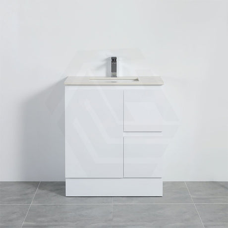 Lukka Alpha 750mm Gloss White PVC Freestanding Vanity with Left/Right Hand Drawers and Soft Closing Finger Pull Door