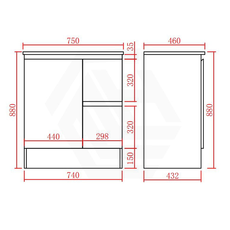 Lukka Alpha 750mm Gloss White PVC Freestanding Vanity with Left/Right Hand Drawers and Soft Closing Finger Pull Door