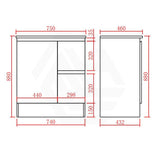 Lukka Alpha 750mm Gloss White PVC Freestanding Vanity with Left/Right Hand Drawers and Soft Closing Finger Pull Door