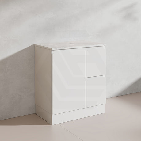 Lukka Alpha 750mm Gloss White PVC Freestanding Vanity with Left/Right Hand Drawers and Soft Closing Finger Pull Door