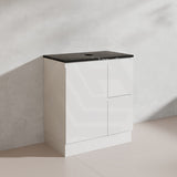 Lukka Alpha 750mm Gloss White PVC Freestanding Vanity with Left/Right Hand Drawers and Soft Closing Finger Pull Door