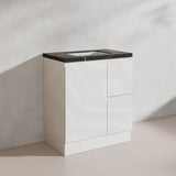 Lukka Alpha 750mm Gloss White PVC Freestanding Vanity with Left/Right Hand Drawers and Soft Closing Finger Pull Door