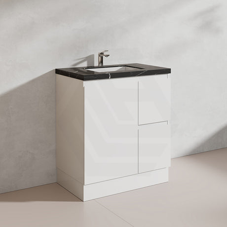 Lukka Alpha 750mm Gloss White PVC Freestanding Vanity with Left/Right Hand Drawers and Soft Closing Finger Pull Door