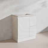 Lukka Alpha 750mm Gloss White PVC Freestanding Vanity with Left/Right Hand Drawers and Soft Closing Finger Pull Door