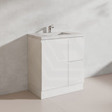 Lukka Alpha 750mm Gloss White PVC Freestanding Vanity with Left/Right Hand Drawers and Soft Closing Finger Pull Door