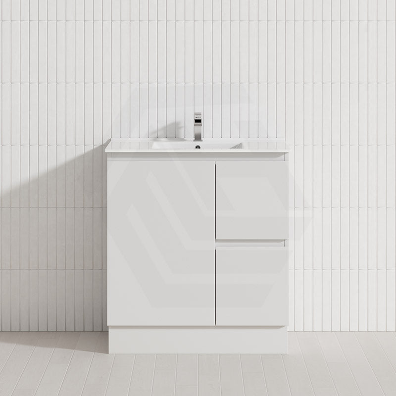 Lukka Alpha 750mm Gloss White PVC Freestanding Vanity with Left/Right Hand Drawers and Soft Closing Finger Pull Door