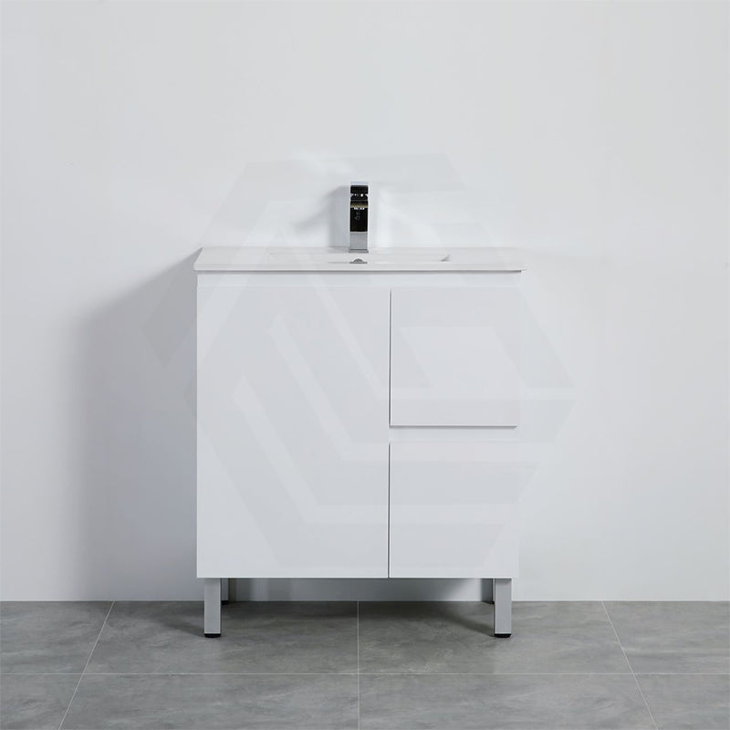 Lukka Alpha 750mm Gloss White PVC Freestanding Vanity with Left/Right Hand Drawers and Soft Closing Finger Pull Door