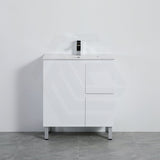 Lukka Alpha 750mm Gloss White PVC Freestanding Vanity with Left/Right Hand Drawers and Soft Closing Finger Pull Door