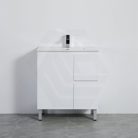 Lukka Alpha 750mm Gloss White PVC Freestanding Vanity with Left/Right Hand Drawers and Soft Closing Finger Pull Door