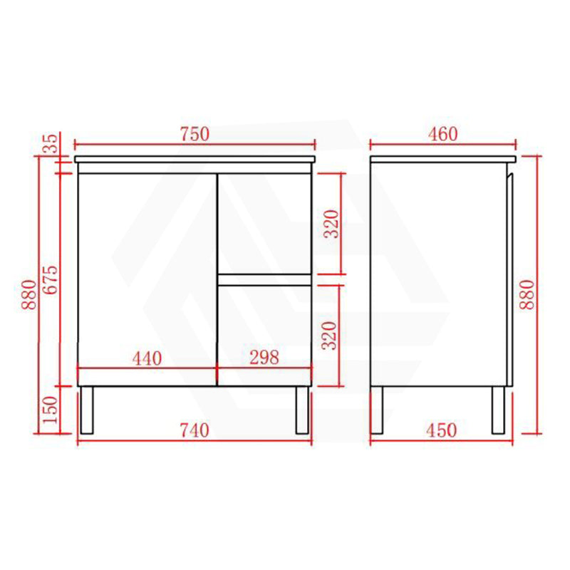 Lukka Alpha 750mm Gloss White PVC Freestanding Vanity with Left/Right Hand Drawers and Soft Closing Finger Pull Door