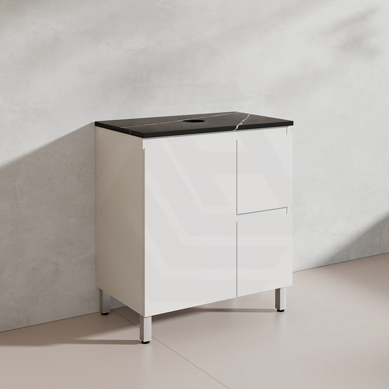 Lukka Alpha 750mm Gloss White PVC Freestanding Vanity with Left/Right Hand Drawers and Soft Closing Finger Pull Door