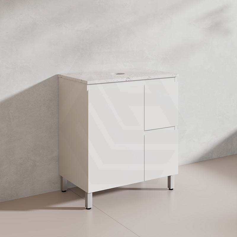 Lukka Alpha 750mm Gloss White PVC Freestanding Vanity with Left/Right Hand Drawers and Soft Closing Finger Pull Door